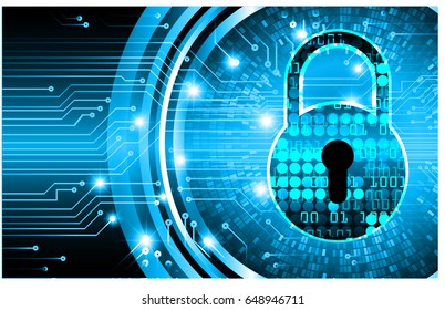 Safety concept, Closed Padlock on digital background, cyber security, Blue abstract hi speed internet technology background illustration. key