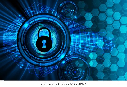 Safety concept, Closed Padlock on digital background, cyber security, Blue abstract hi speed internet technology background illustration. key vector