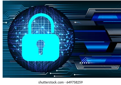 Safety concept, Closed Padlock on digital background, cyber security, Blue abstract hi speed internet technology background illustration. key vector