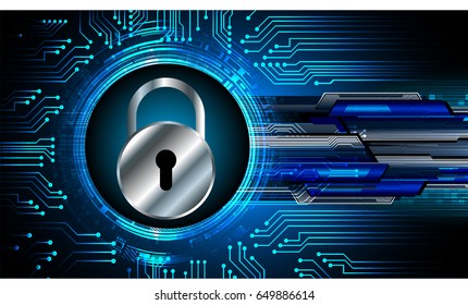 Safety concept, Closed Padlock on digital background, cyber security, Blue abstract hi speed internet technology background illustration. key vector