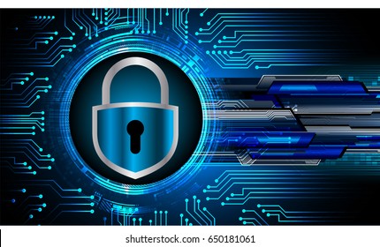 Safety concept, Closed Padlock on digital background, cyber security, Blue abstract hi speed internet technology background illustration. key vector