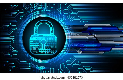 Safety concept, Closed Padlock on digital background, cyber security, Blue abstract hi speed internet technology background illustration. key vector