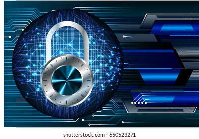Safety concept, Closed Padlock on digital background, cyber security, Blue abstract hi speed internet technology background illustration. key vector