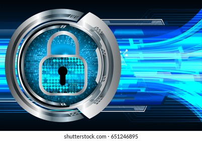 Safety concept, Closed Padlock on digital, cyber security, Blue abstract hi speed internet technology background illustration. key vector