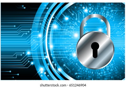 Safety concept, Closed Padlock on digital, cyber security, Blue abstract hi speed internet technology background illustration. key vector