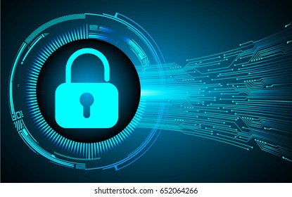 Safety concept, Closed Padlock on digital, cyber security, Blue abstract hi speed internet technology background illustration. key vector