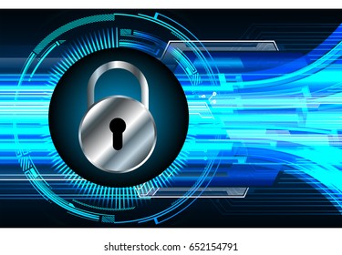 Safety concept, Closed Padlock on digital, cyber security, Blue abstract hi speed internet technology background illustration. key vector