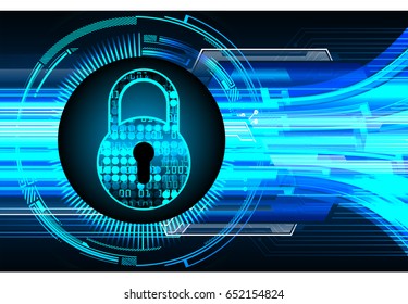 Safety concept, Closed Padlock on digital, cyber security, Blue abstract hi speed internet technology background illustration. key vector