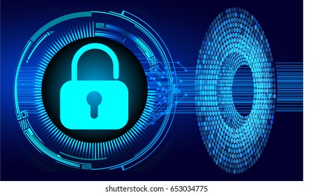 Safety concept, Closed Padlock on digital, cyber security, Blue abstract hi speed internet technology background illustration. key vector