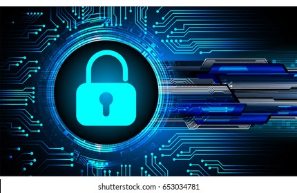 Safety concept, Closed Padlock on digital, cyber security, Blue abstract hi speed internet technology background illustration. key vector