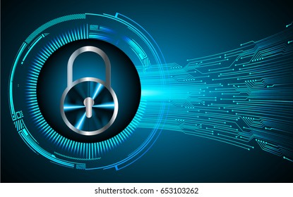 Safety concept, Closed Padlock on digital, cyber security, Blue abstract hi speed internet technology background illustration. key vector