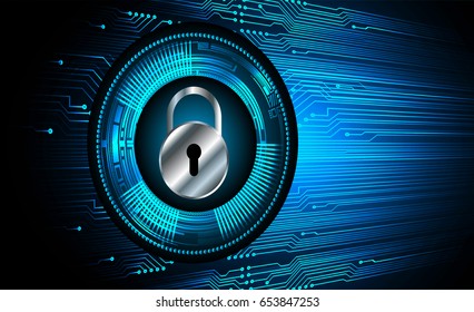 Safety concept, Closed Padlock on digital, cyber security, Blue abstract hi speed internet technology background illustration. key vector