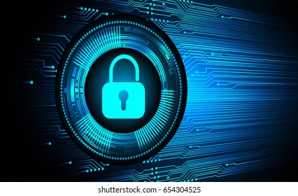 Safety concept, Closed Padlock on digital, cyber security, Blue abstract hi speed internet technology background illustration. key vector