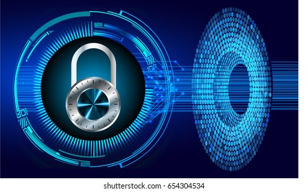 Safety concept, Closed Padlock on digital, cyber security, Blue abstract hi speed internet technology background illustration. key vector