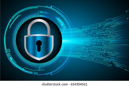 Safety concept, Closed Padlock on digital, cyber security, Blue abstract hi speed internet technology background illustration. key vector