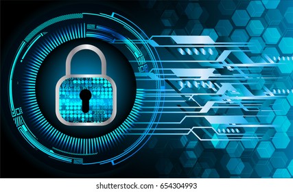 Safety concept, Closed Padlock on digital, cyber security, Blue abstract hi speed internet technology background illustration. key vector