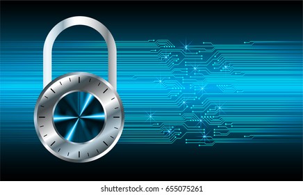 Safety concept, Closed Padlock on digital, cyber security, Blue abstract hi speed internet technology background illustration. key vector