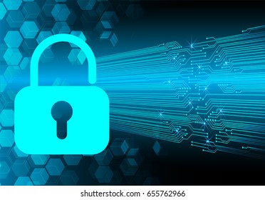 Safety concept, Closed Padlock on digital, cyber security, Blue abstract hi speed internet technology background illustration. key vector
