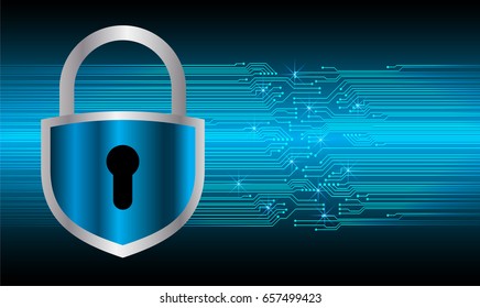 Safety concept, Closed Padlock on digital, cyber security, Blue abstract hi speed internet technology background illustration. key vector