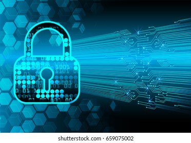 Safety concept, Closed Padlock on digital, cyber security, Blue abstract hi speed internet technology background illustration. key vector