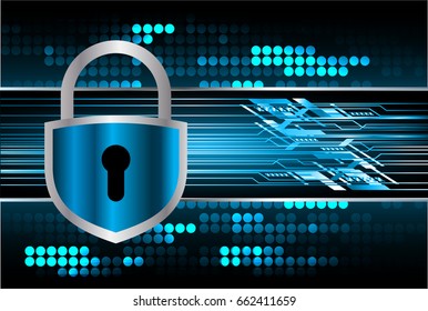 Safety concept, Closed Padlock on digital, cyber security, Blue abstract hi speed internet technology background illustration. key vector