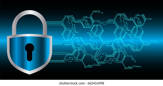 Safety concept, Closed Padlock on digital, cyber security, Blue abstract hi speed internet technology background illustration. key vector