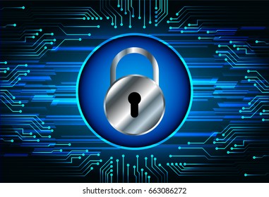 Safety concept, Closed Padlock on digital, cyber security, Blue abstract hi speed internet technology background illustration. key vector