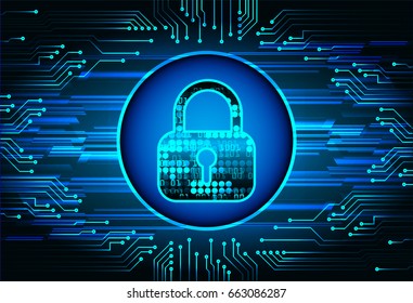 Safety concept, Closed Padlock on digital, cyber security, Blue abstract hi speed internet technology background illustration. key vector