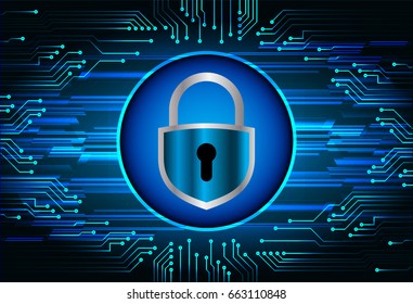 Safety concept, Closed Padlock on digital, cyber security, Blue abstract hi speed internet technology background illustration. key vector