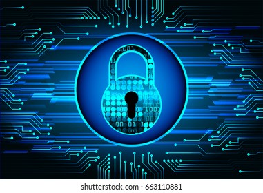 Safety concept, Closed Padlock on digital, cyber security, Blue abstract hi speed internet technology background illustration. key vector