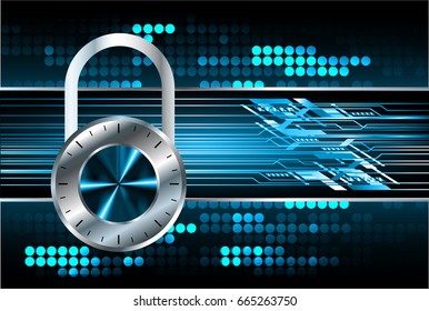 Safety concept, Closed Padlock on digital, cyber security, Blue abstract hi speed internet technology background illustration. key vector