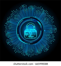 Safety concept, Closed Padlock on digital, cyber security, Blue abstract hi speed internet technology background illustration. key vector