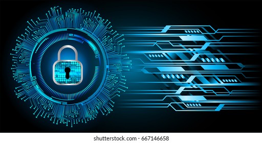 Safety concept, Closed Padlock on digital, cyber security, Blue abstract hi speed internet technology background illustration. key vector