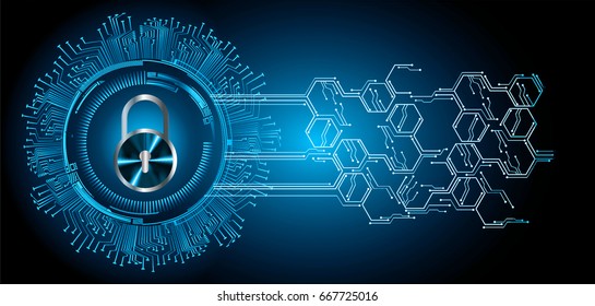 Safety concept, Closed Padlock on digital, cyber security, Blue abstract hi speed internet technology background illustration. key vector
