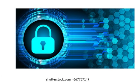 Safety concept, Closed Padlock on digital, cyber security, Blue abstract hi speed internet technology background illustration. key vector