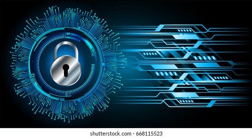 Safety concept, Closed Padlock on digital, cyber security, Blue abstract hi speed internet technology background illustration. key vector