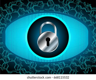 Safety concept, Closed Padlock on digital, cyber security, Blue abstract hi speed internet technology background illustration. key vector