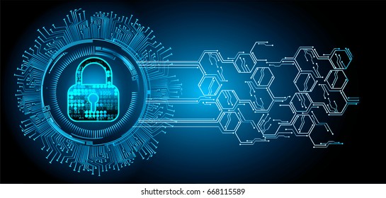 Safety concept, Closed Padlock on digital, cyber security, Blue abstract hi speed internet technology background illustration. key vector