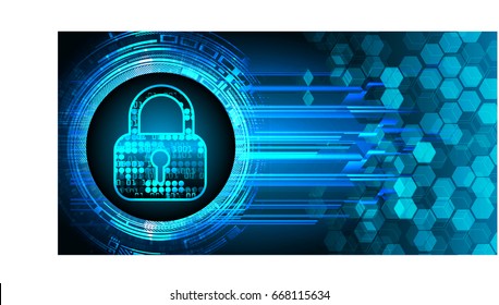 Safety concept, Closed Padlock on digital, cyber security, Blue abstract hi speed internet technology background illustration. key vector