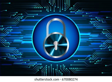 Safety concept, Closed Padlock on digital, cyber security, Blue abstract hi speed internet technology background illustration. key vector