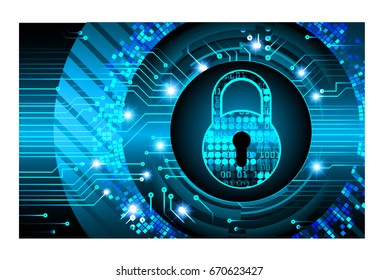 Safety concept, Closed Padlock on digital, cyber security, Blue abstract hi speed internet technology background illustration. key vector