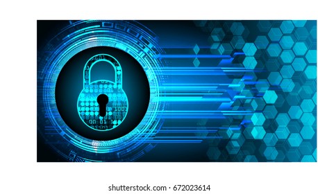 Safety concept, Closed Padlock on digital, cyber security, Blue abstract hi speed internet technology background illustration. key vector