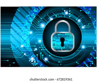 Safety concept, Closed Padlock on digital, cyber security, Blue abstract hi speed internet technology background illustration. key vector