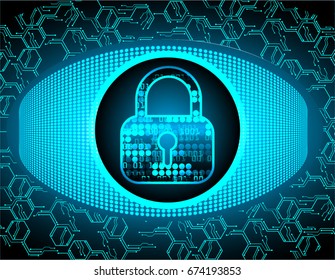 Safety concept, Closed Padlock on digital, cyber security, Blue abstract hi speed internet technology background illustration. key vector