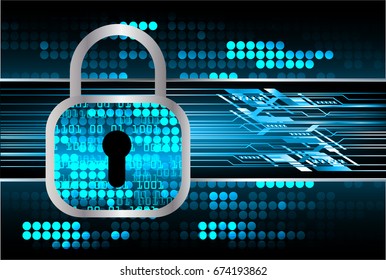 Safety concept, Closed Padlock on digital, cyber security, Blue abstract hi speed internet technology background illustration. key vector
