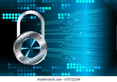 Safety concept, Closed Padlock on digital, cyber security, Blue abstract hi speed internet technology background illustration. key vector
