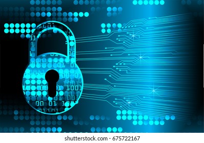 Safety concept, Closed Padlock on digital, cyber security, Blue abstract hi speed internet technology background illustration. key vector