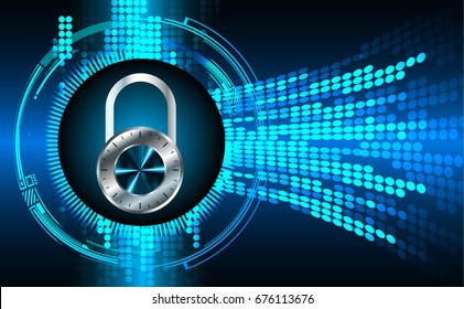 Safety concept, Closed Padlock on digital, cyber security, Blue abstract hi speed internet technology background illustration. key vector