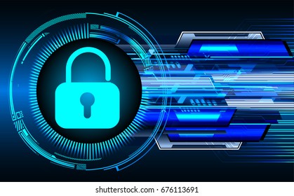 Safety concept, Closed Padlock on digital, cyber security, Blue abstract hi speed internet technology background illustration. key vector