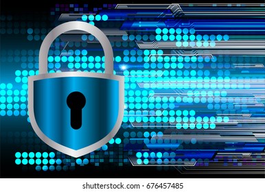 Safety concept, Closed Padlock on digital, cyber security, Blue abstract hi speed internet technology background illustration. key vector